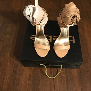 Bebe tan ankle wrap heeled sandal size 8